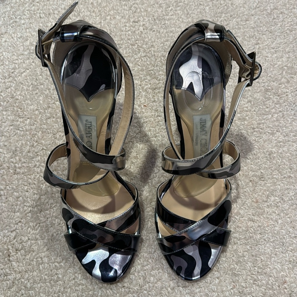 Jimmy Choo Lottie Camo Heels in Steel Mix - NIB, dust bag included.